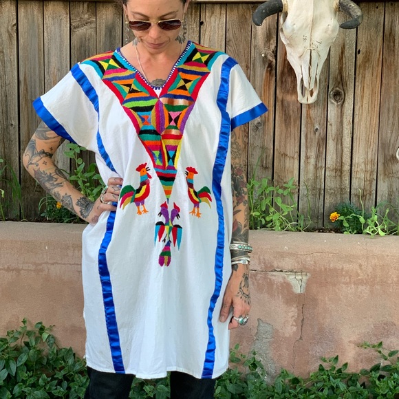 Vintage Mexican Embroidered Rooster Tunic Dress S/M - Picture 6 of 10